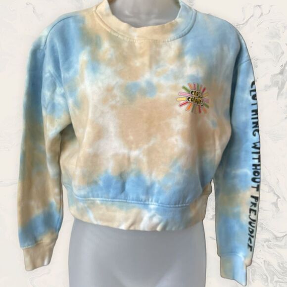 NWT CROSS COLOURS Women's Sunshine Logo Tie Dye Graphic Crop Sweatshirt - Picture 1 of 6